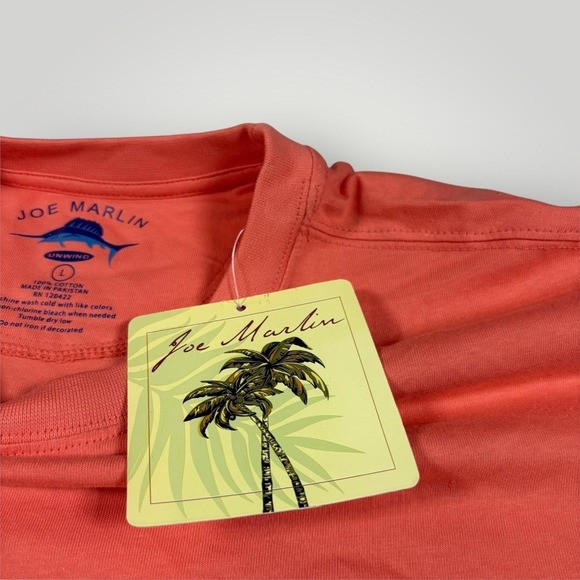 Joe Marlin Shirt Mens Large Pink Papaya Cotton Logo Crewneck Short Sleeve Tee - Picture 6 of 7